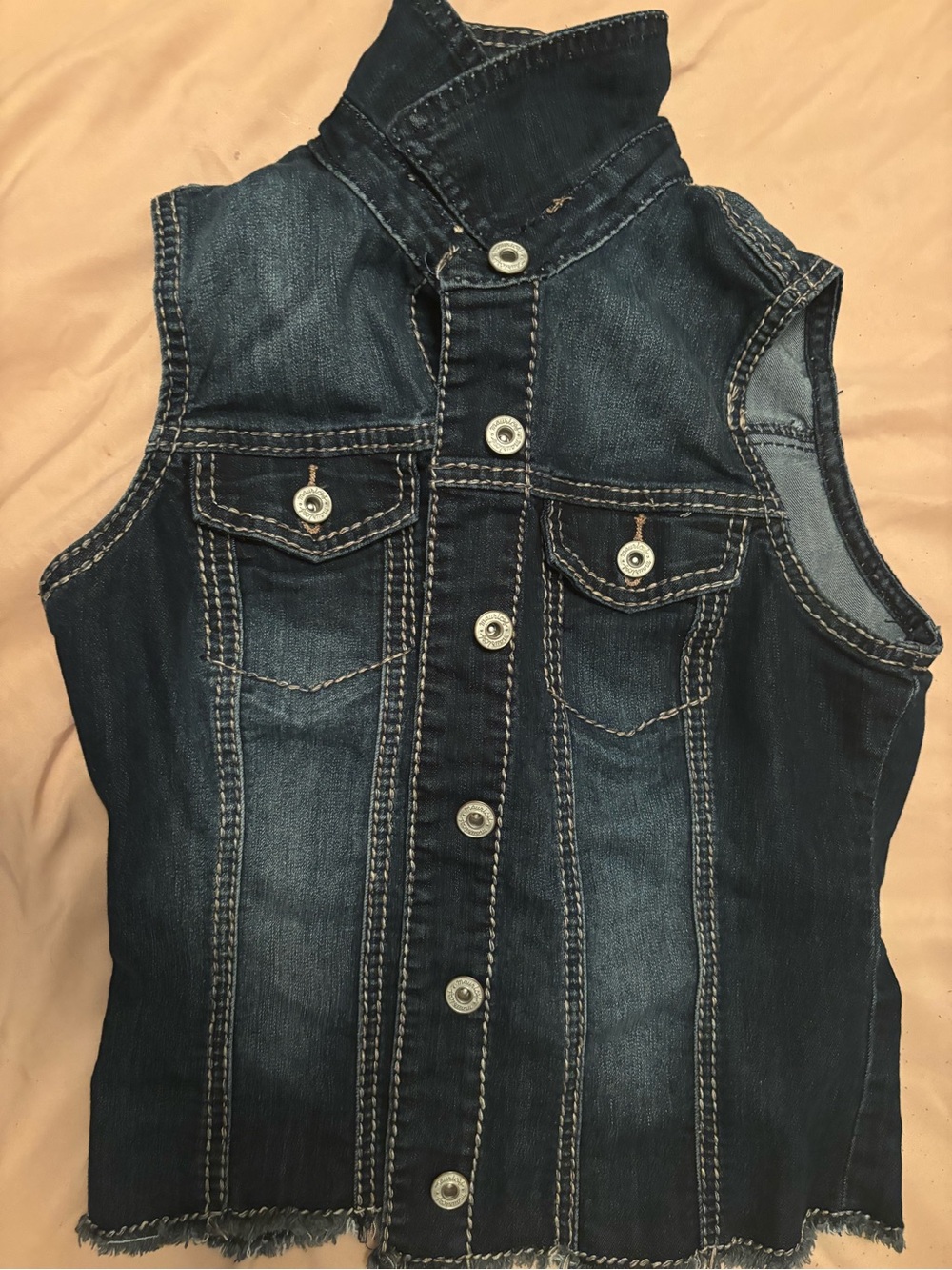 Maurices Light Blue Denim Vest with Contrast Stitching